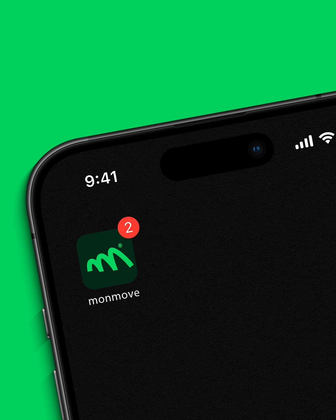 Monmove app icon mockup shown on a smartphone home screen