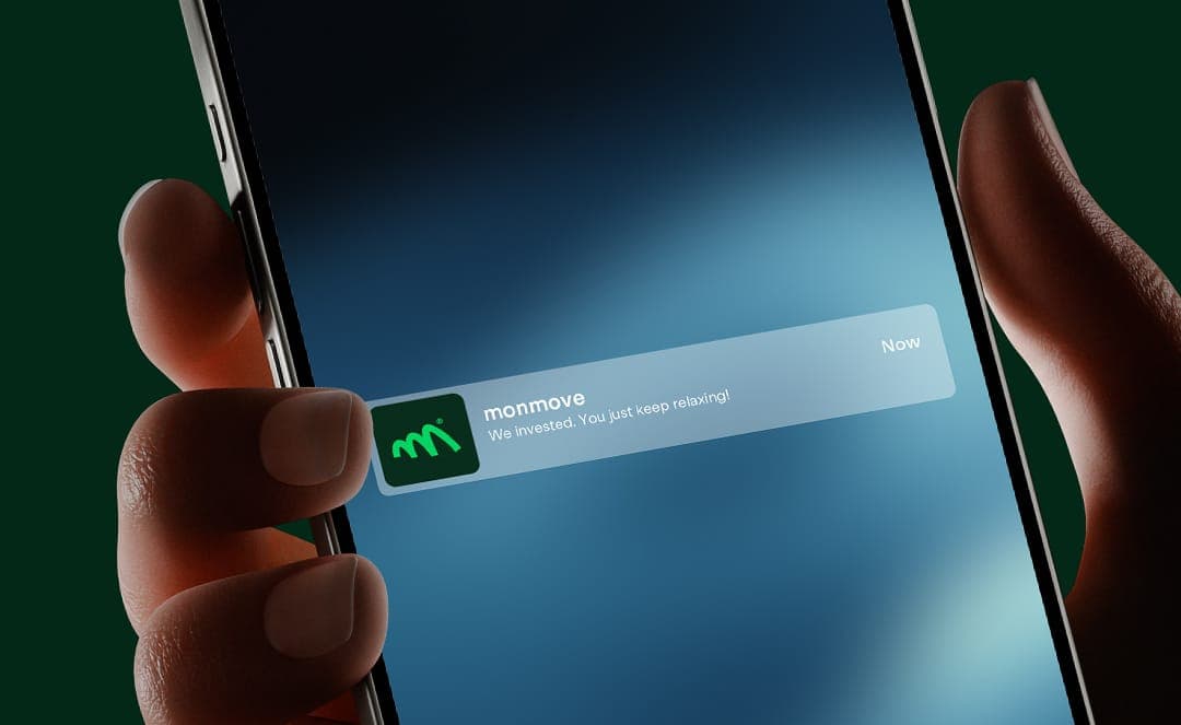 Monmove phone notification campaign visual on a dark green background