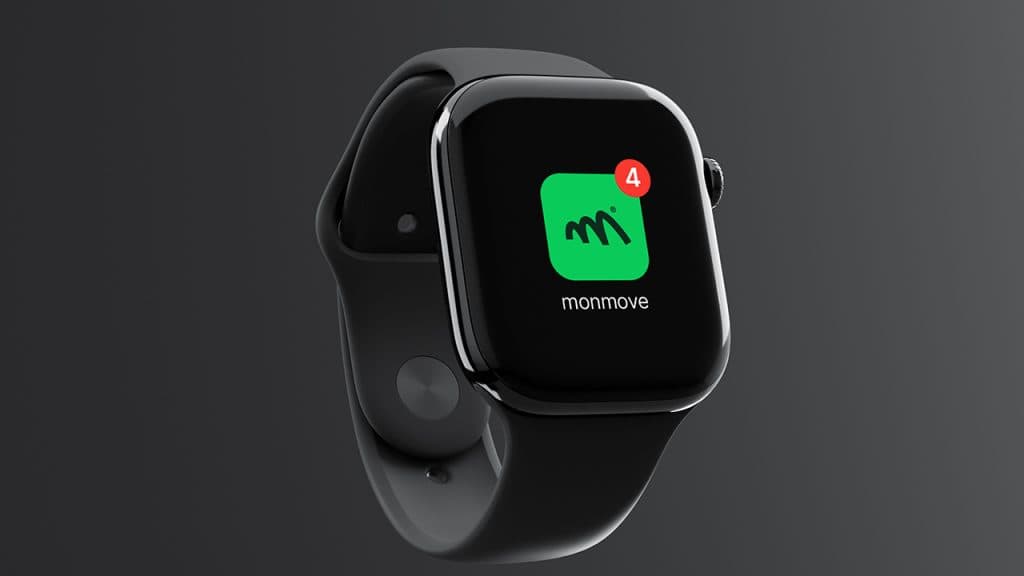 Monmove smartwatch app icon mockup with notification badge
