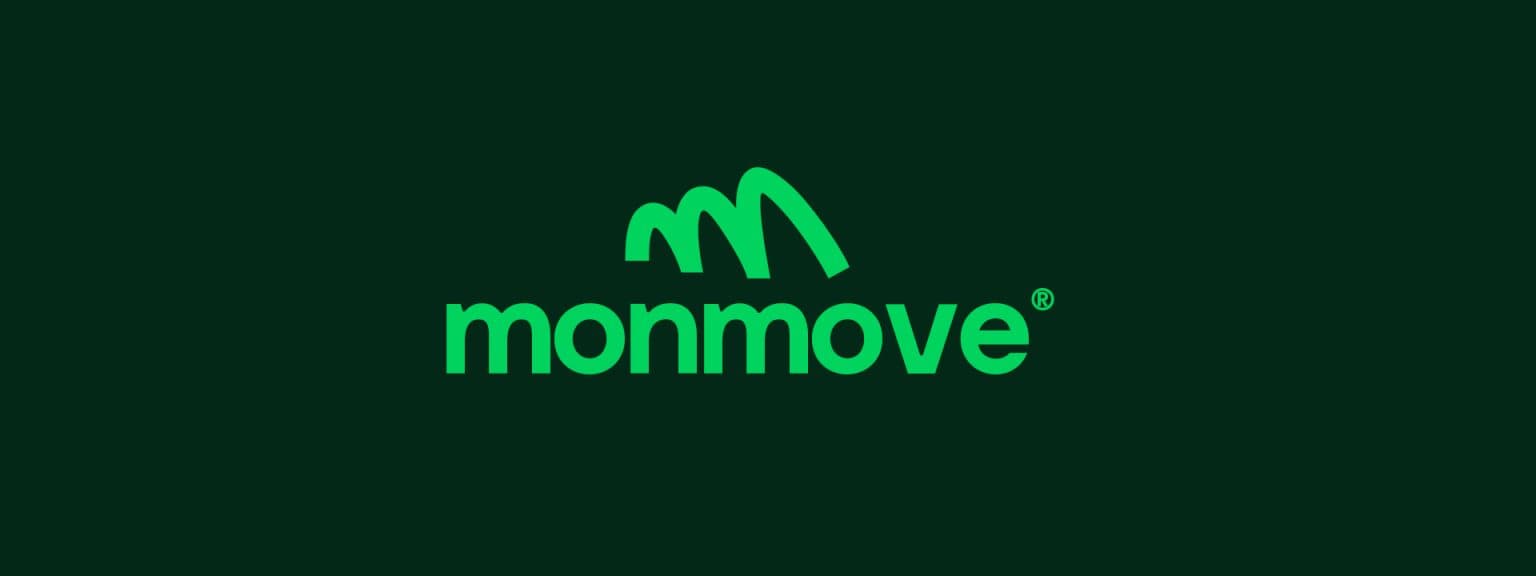 Monmove green logo lockup on a dark green background