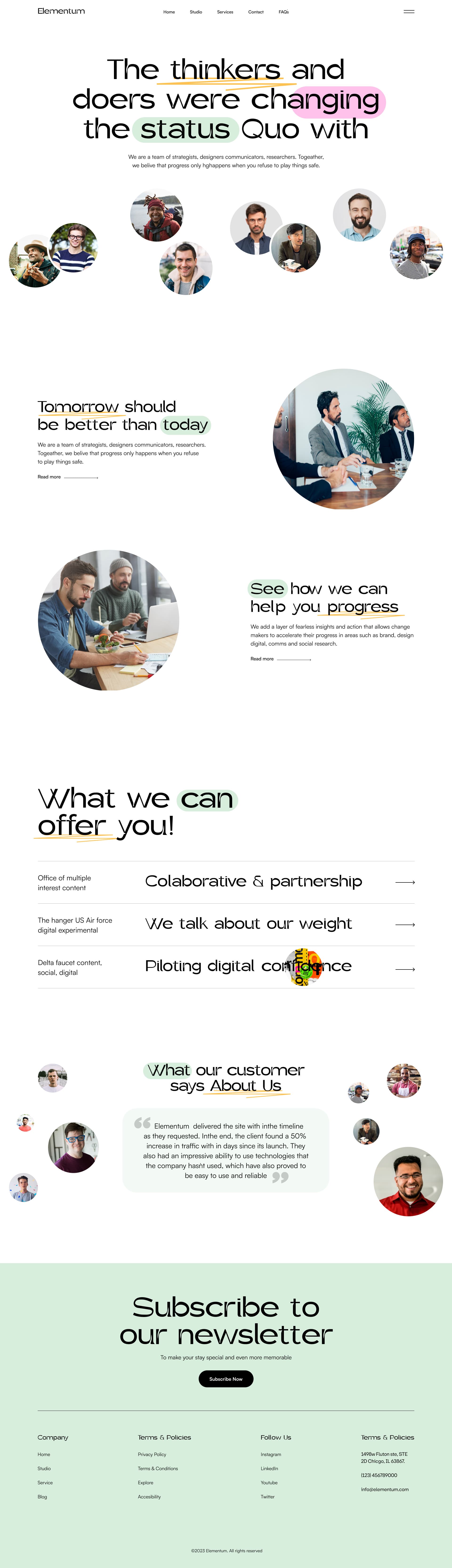 Elementum creative agency website UI design preview