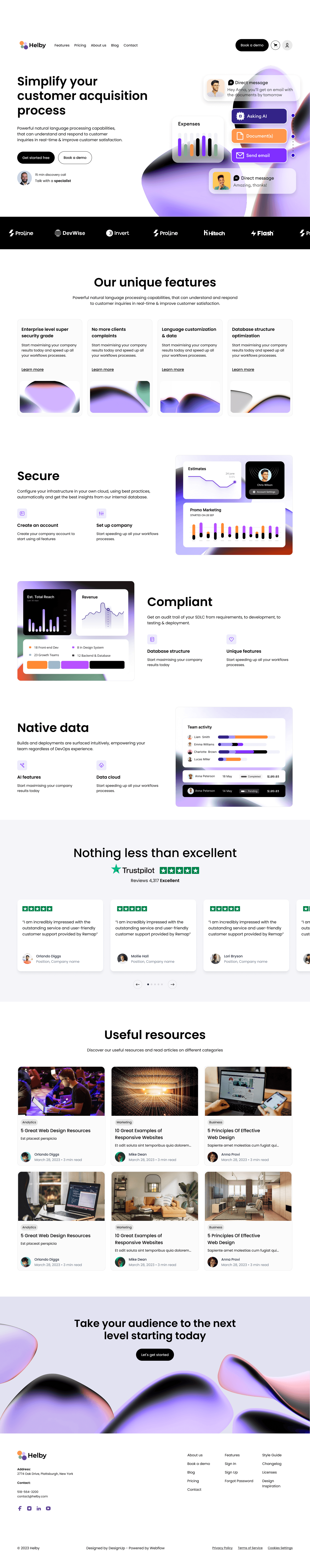 Helby AI SaaS customer acquisition website UI preview